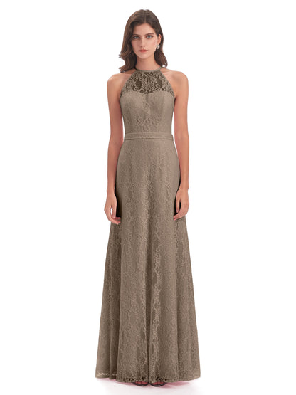 Anabelle Sheath Halter Lace Bridesmaid Dresses