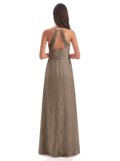 Anabelle Sheath Halter Lace Bridesmaid Dresses