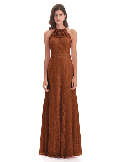 Anabelle Sheath Halter Lace Bridesmaid Dresses