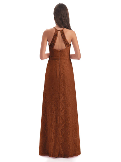 Anabelle Sheath Halter Lace Bridesmaid Dresses