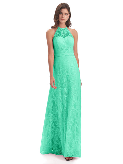 Anabelle Sheath Halter Lace Bridesmaid Dresses