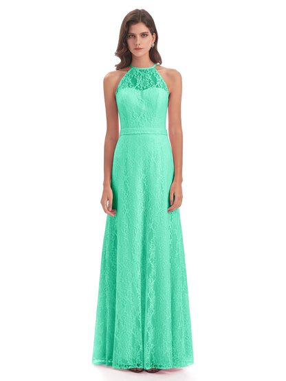 Anabelle Sheath Halter Lace Bridesmaid Dresses