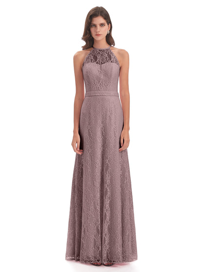 Anabelle Sheath Halter Lace Bridesmaid Dresses