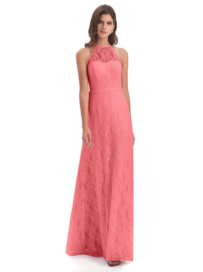 Anabelle Sheath Halter Lace Bridesmaid Dresses