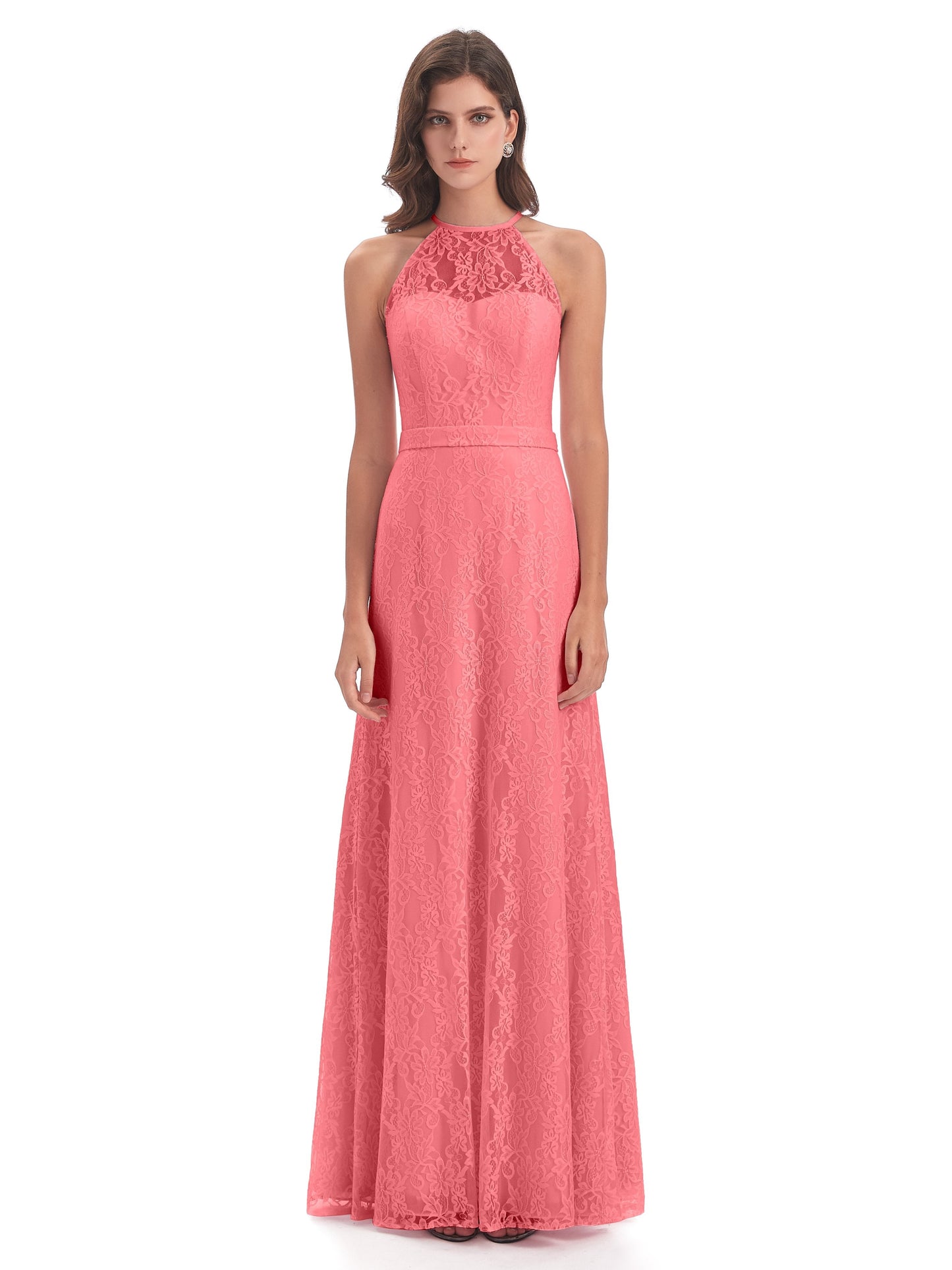 Anabelle Sheath Halter Lace Bridesmaid Dresses