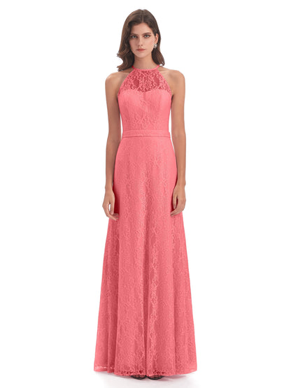 Anabelle Sheath Halter Lace Bridesmaid Dresses
