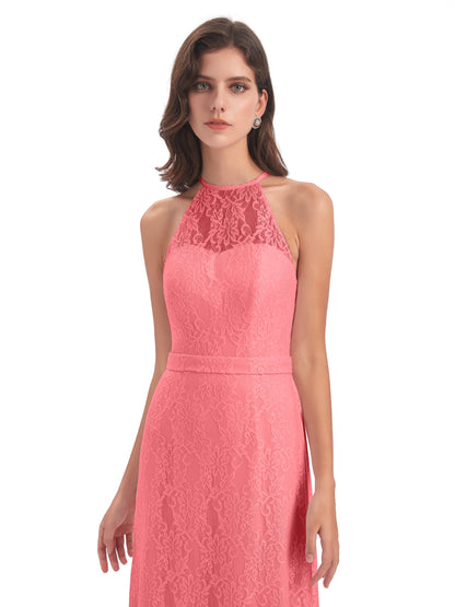 Anabelle Sheath Halter Lace Bridesmaid Dresses