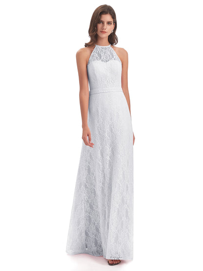 Anabelle Sheath Halter Lace Bridesmaid Dresses