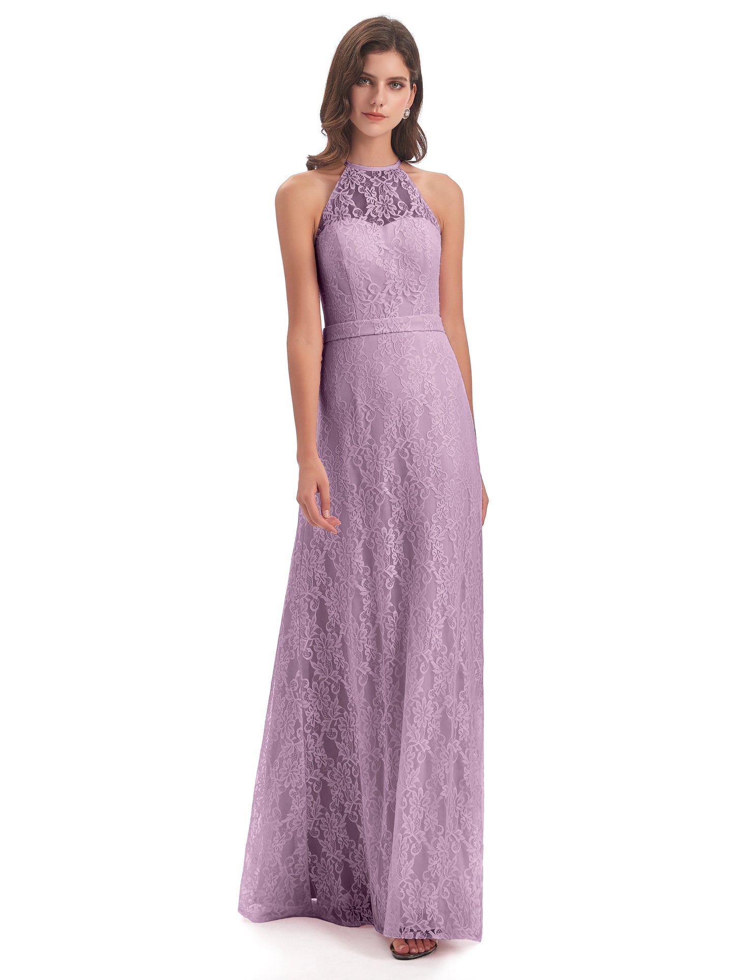 Anabelle Sheath Halter Lace Bridesmaid Dresses