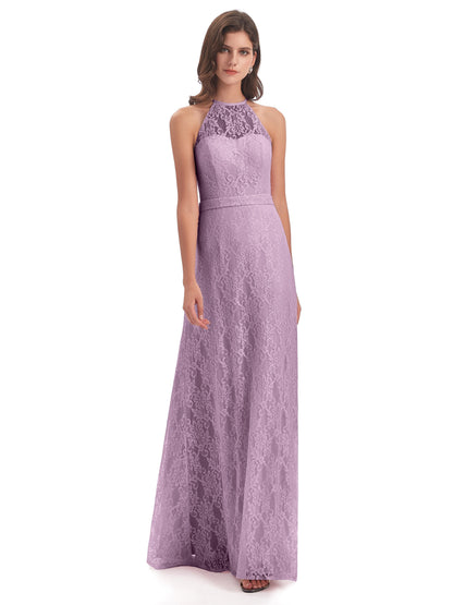 Anabelle Sheath Halter Lace Bridesmaid Dresses