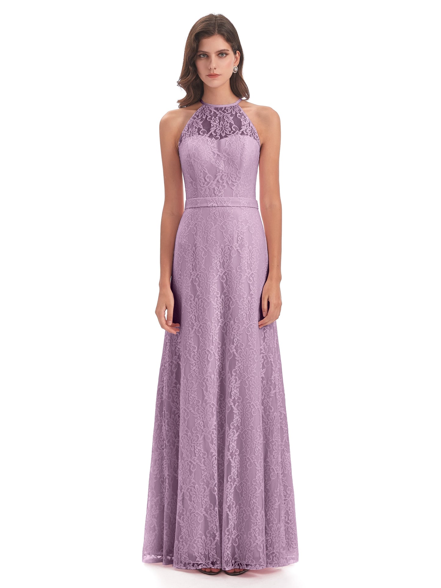 Anabelle Sheath Halter Lace Bridesmaid Dresses