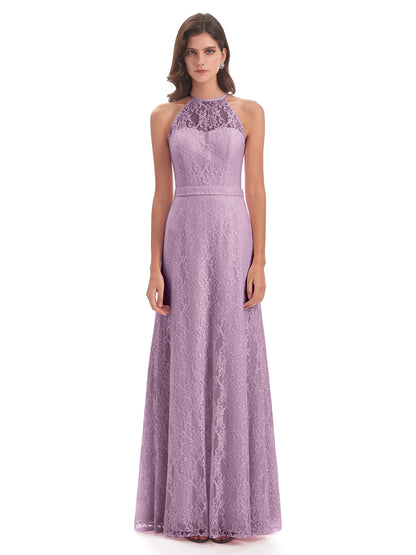 Anabelle Sheath Halter Lace Bridesmaid Dresses