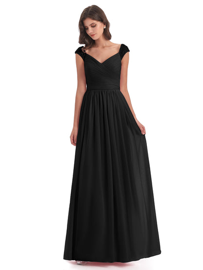Arely Cap Sleeves Chiffon Long Bridesmaid Dresses