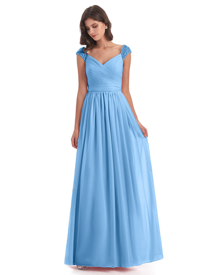 Arely Cap Sleeves Chiffon Long Bridesmaid Dresses