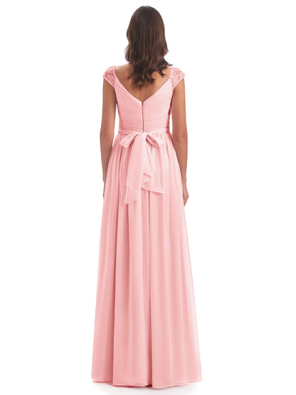 Arely Cap Sleeves Chiffon Long Bridesmaid Dresses
