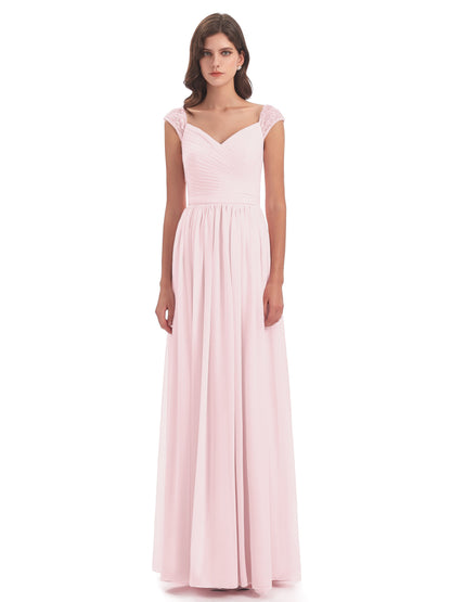 Arely Cap Sleeves Chiffon Long Bridesmaid Dresses