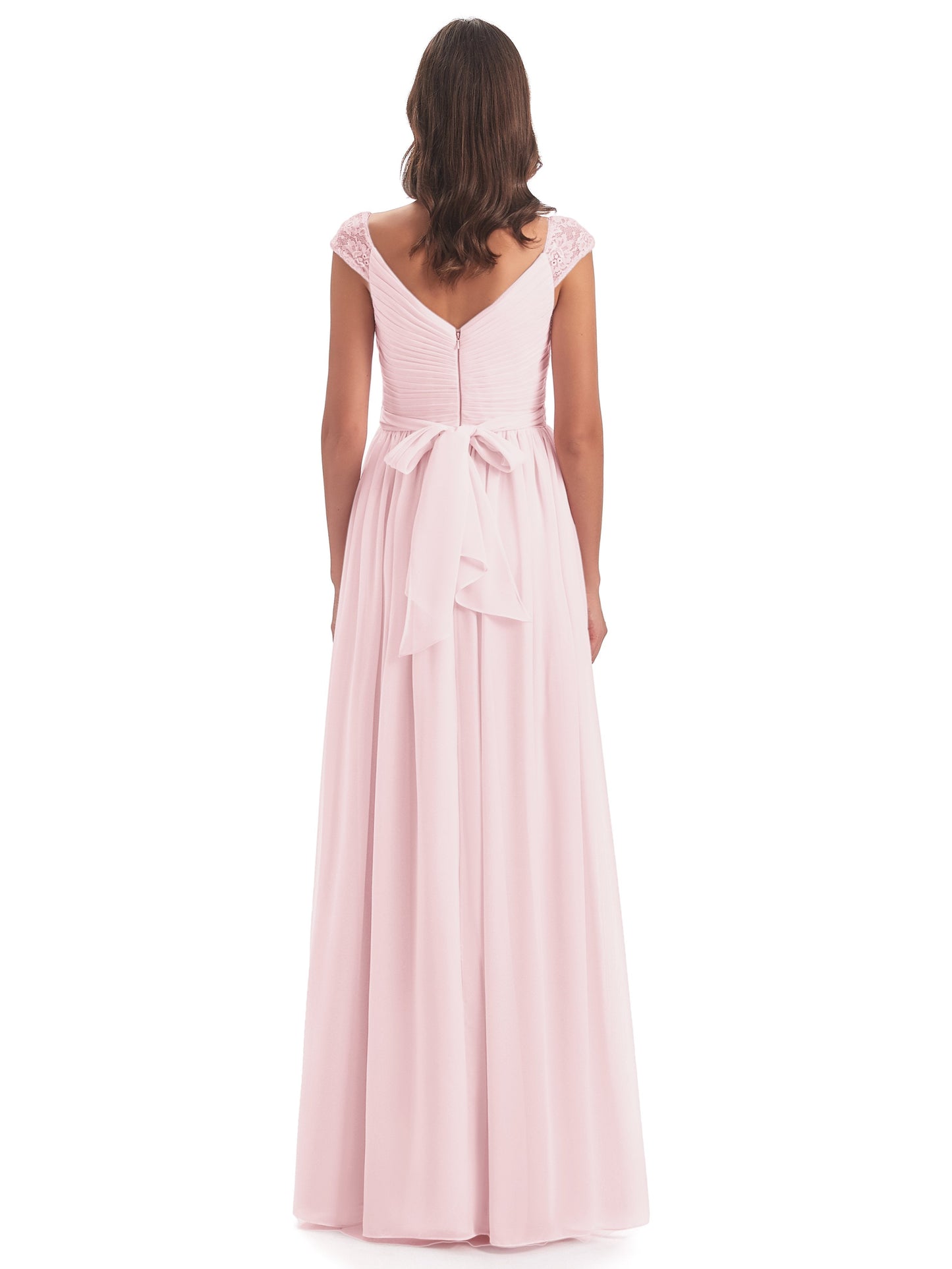 Arely Cap Sleeves Chiffon Long Bridesmaid Dresses