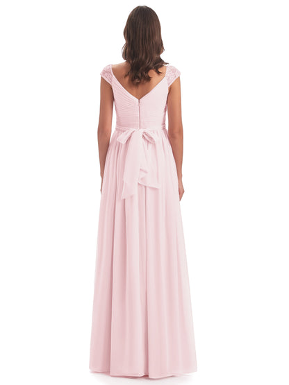 Arely Cap Sleeves Chiffon Long Bridesmaid Dresses