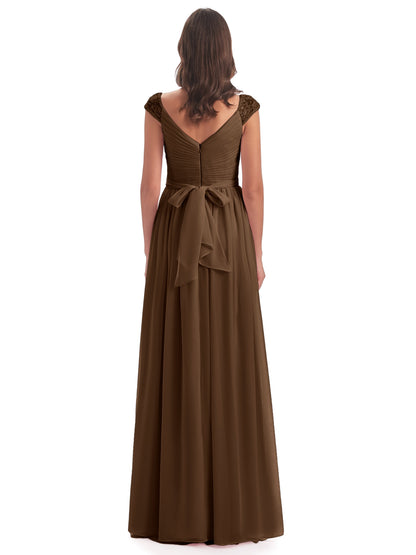 Arely Cap Sleeves Chiffon Long Bridesmaid Dresses