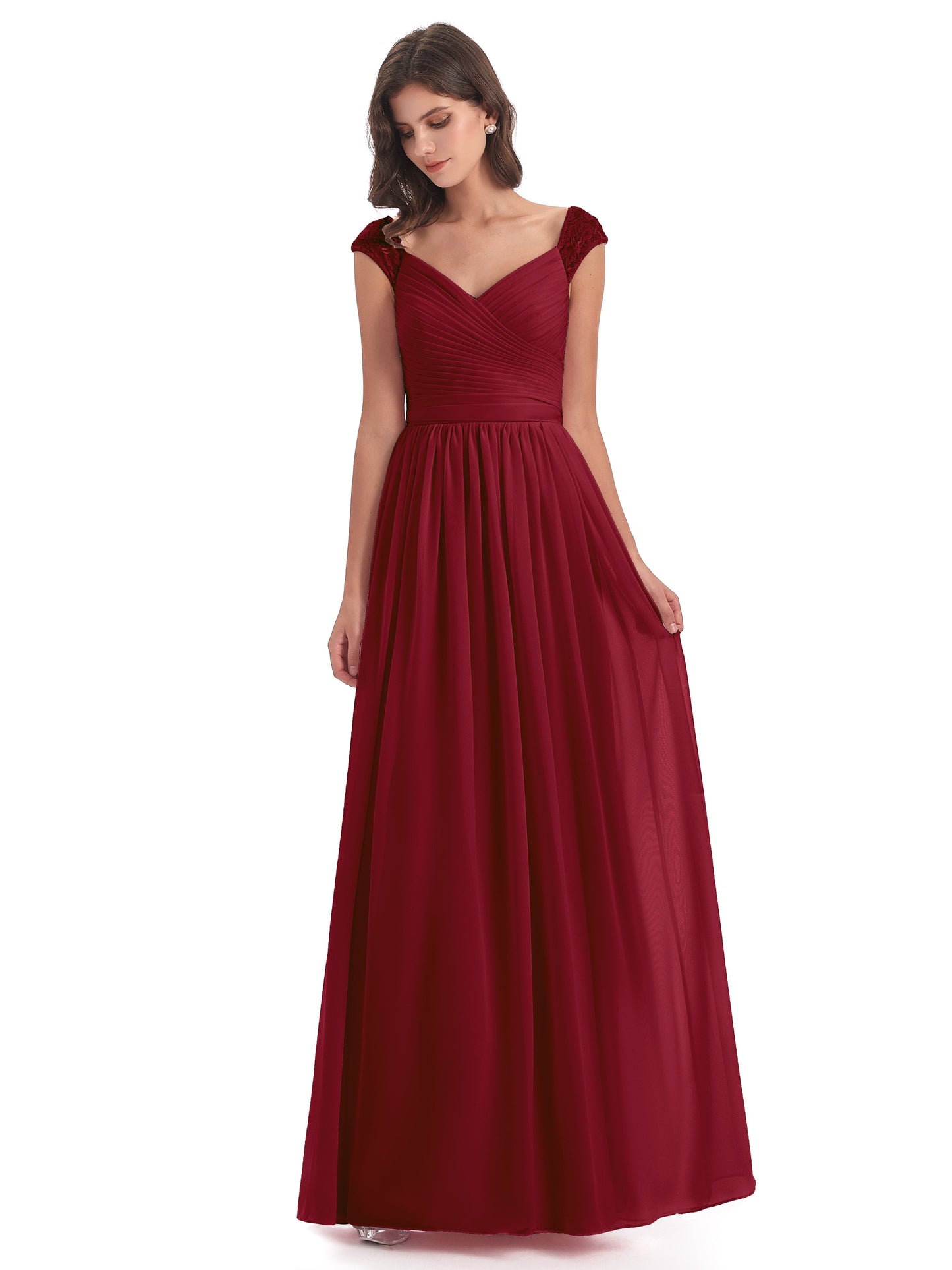 Arely Cap Sleeves Chiffon Long Bridesmaid Dresses