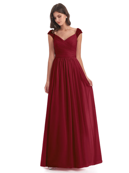 Arely Cap Sleeves Chiffon Long Bridesmaid Dresses
