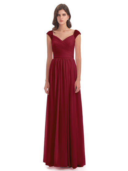 Arely Cap Sleeves Chiffon Long Bridesmaid Dresses