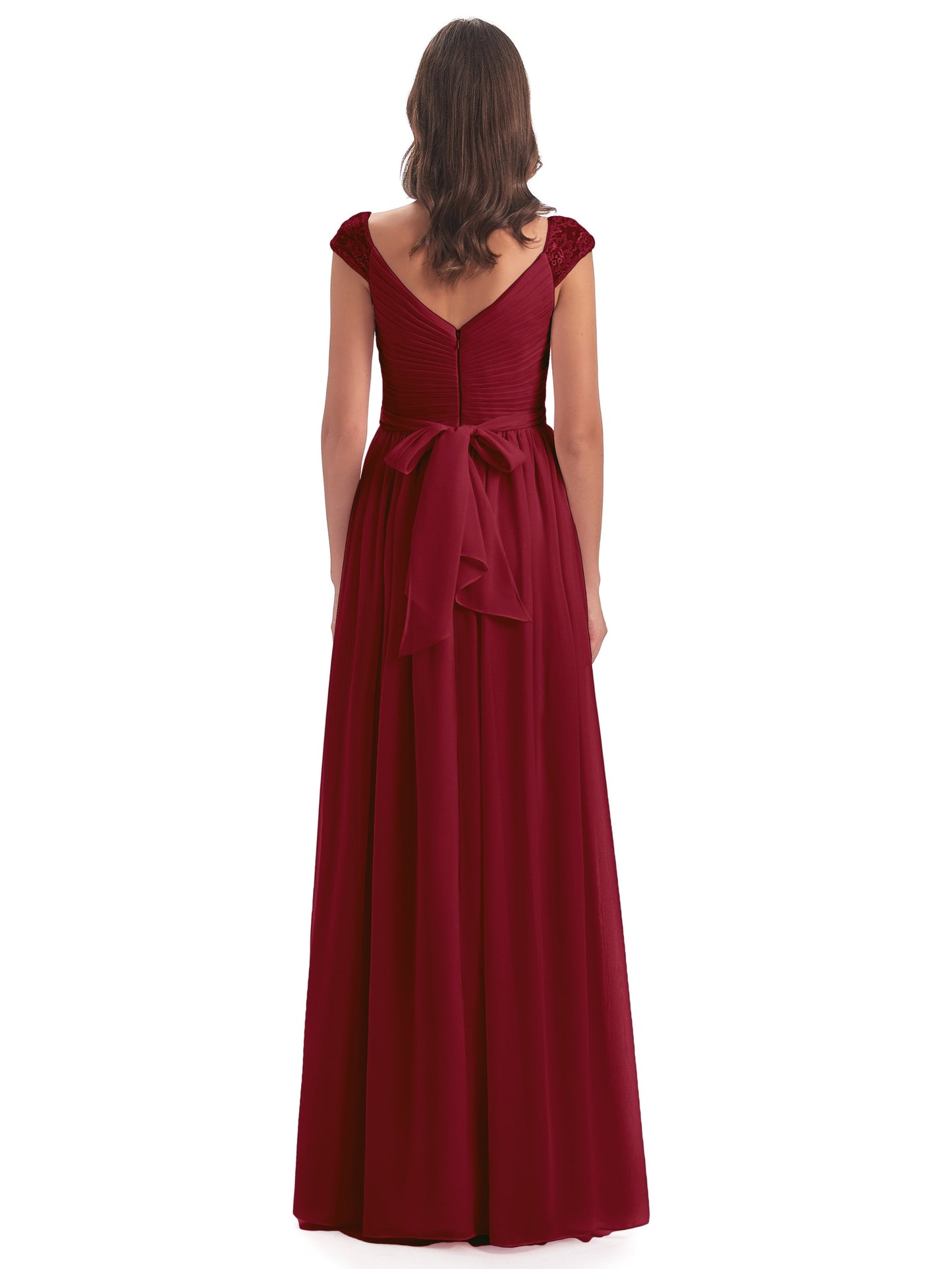 Arely Cap Sleeves Chiffon Long Bridesmaid Dresses