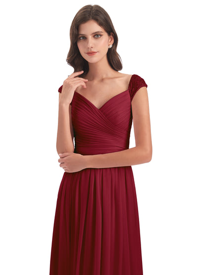Arely Cap Sleeves Chiffon Long Bridesmaid Dresses