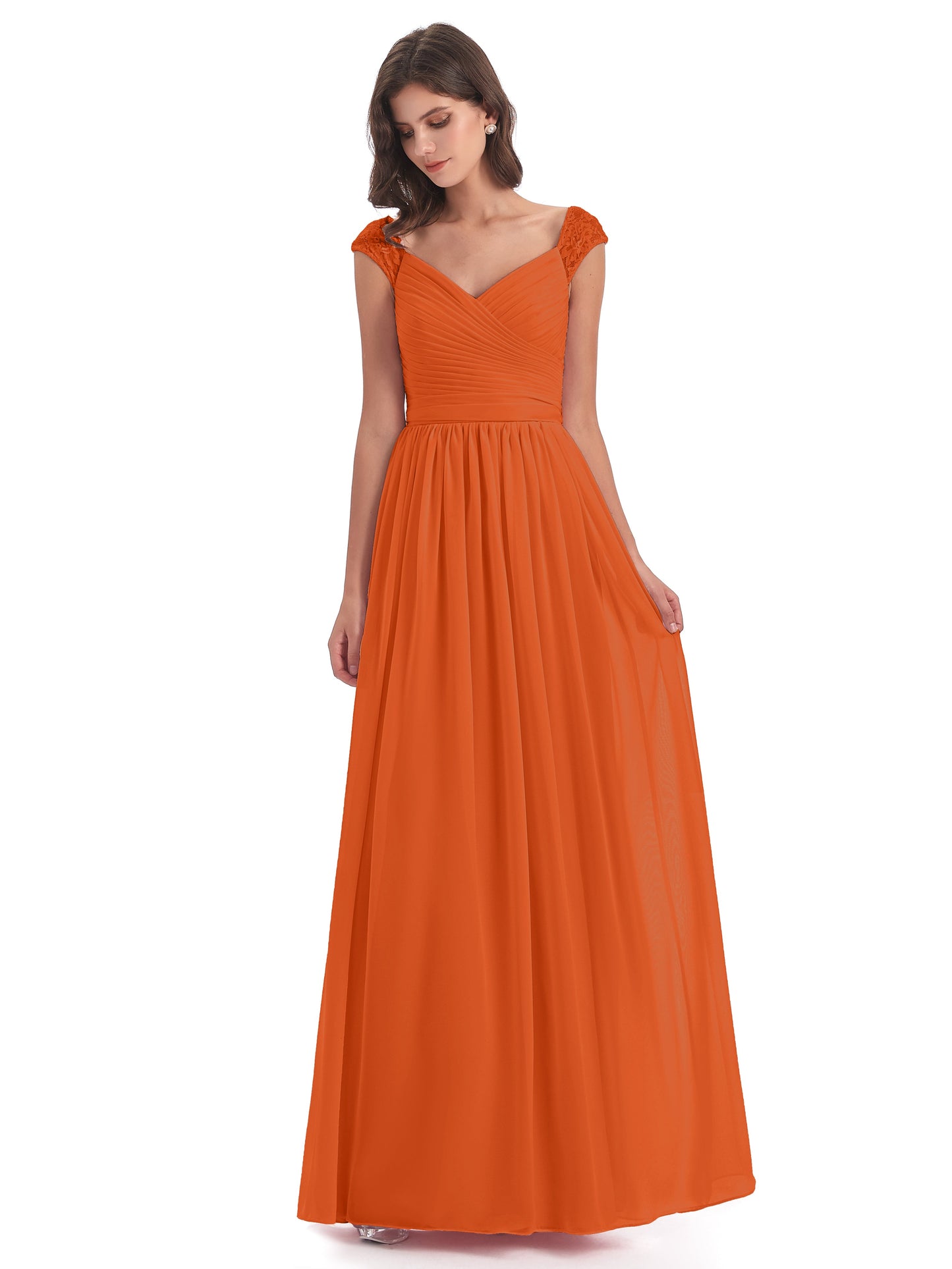 Arely Cap Sleeves Chiffon Long Bridesmaid Dresses