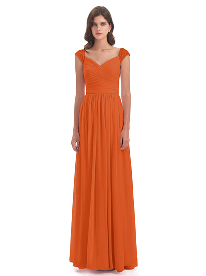 Arely Cap Sleeves Chiffon Long Bridesmaid Dresses
