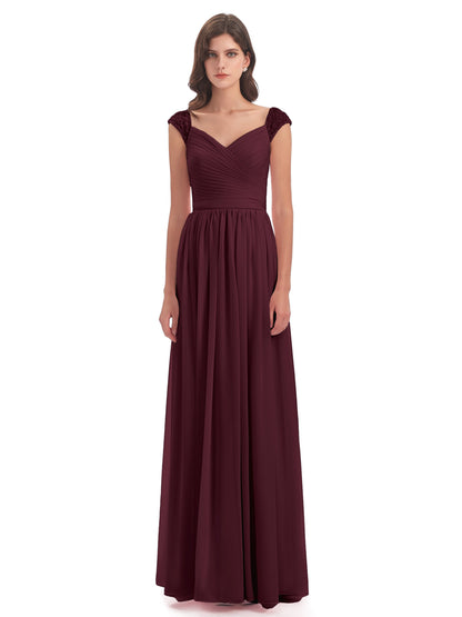 Arely Cap Sleeves Chiffon Long Bridesmaid Dresses