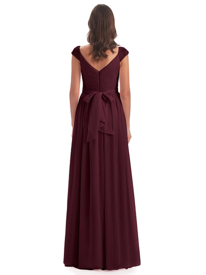 Arely Cap Sleeves Chiffon Long Bridesmaid Dresses