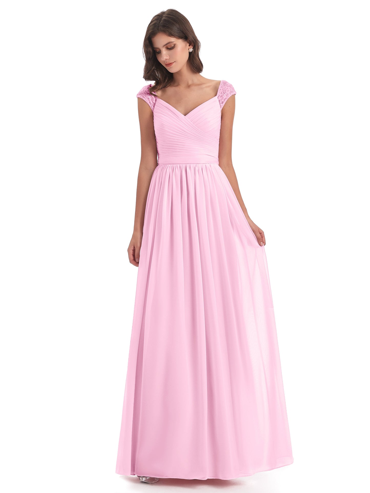 Arely Cap Sleeves Chiffon Long Bridesmaid Dresses