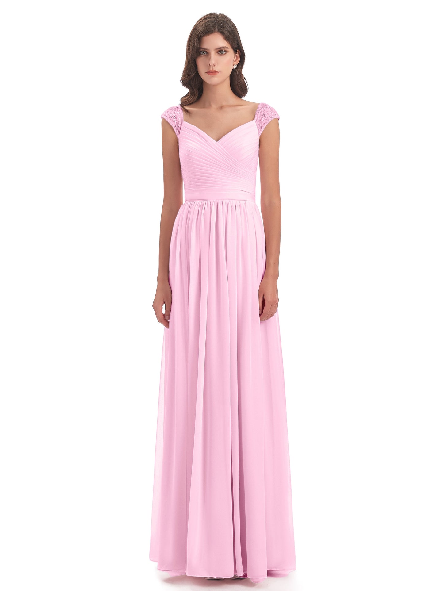 Arely Cap Sleeves Chiffon Long Bridesmaid Dresses