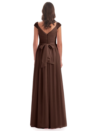 Arely Cap Sleeves Chiffon Long Bridesmaid Dresses