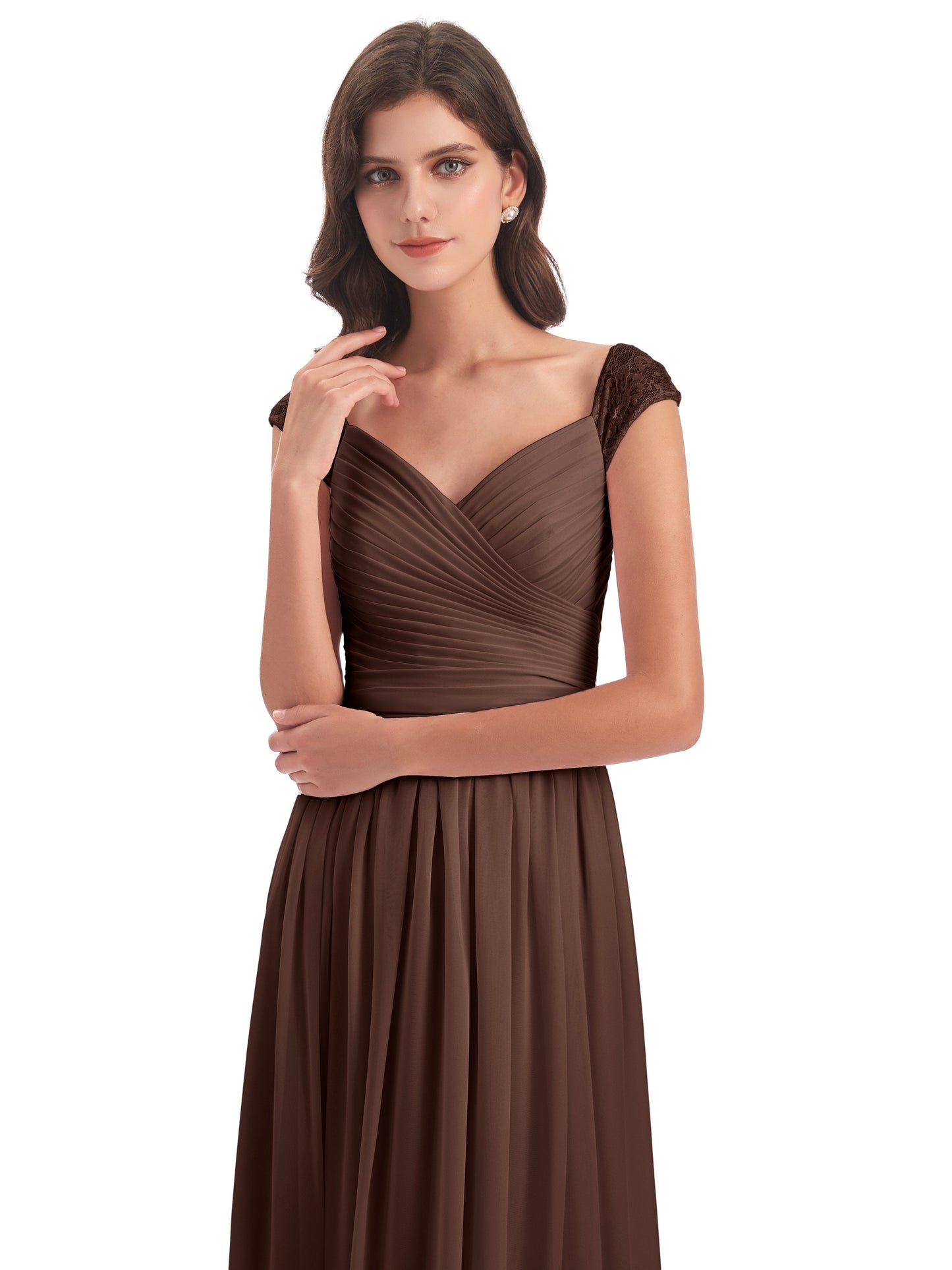 Arely Cap Sleeves Chiffon Long Bridesmaid Dresses