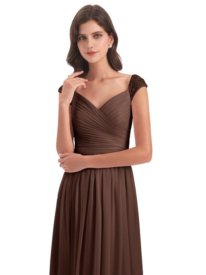 Arely Cap Sleeves Chiffon Long Bridesmaid Dresses