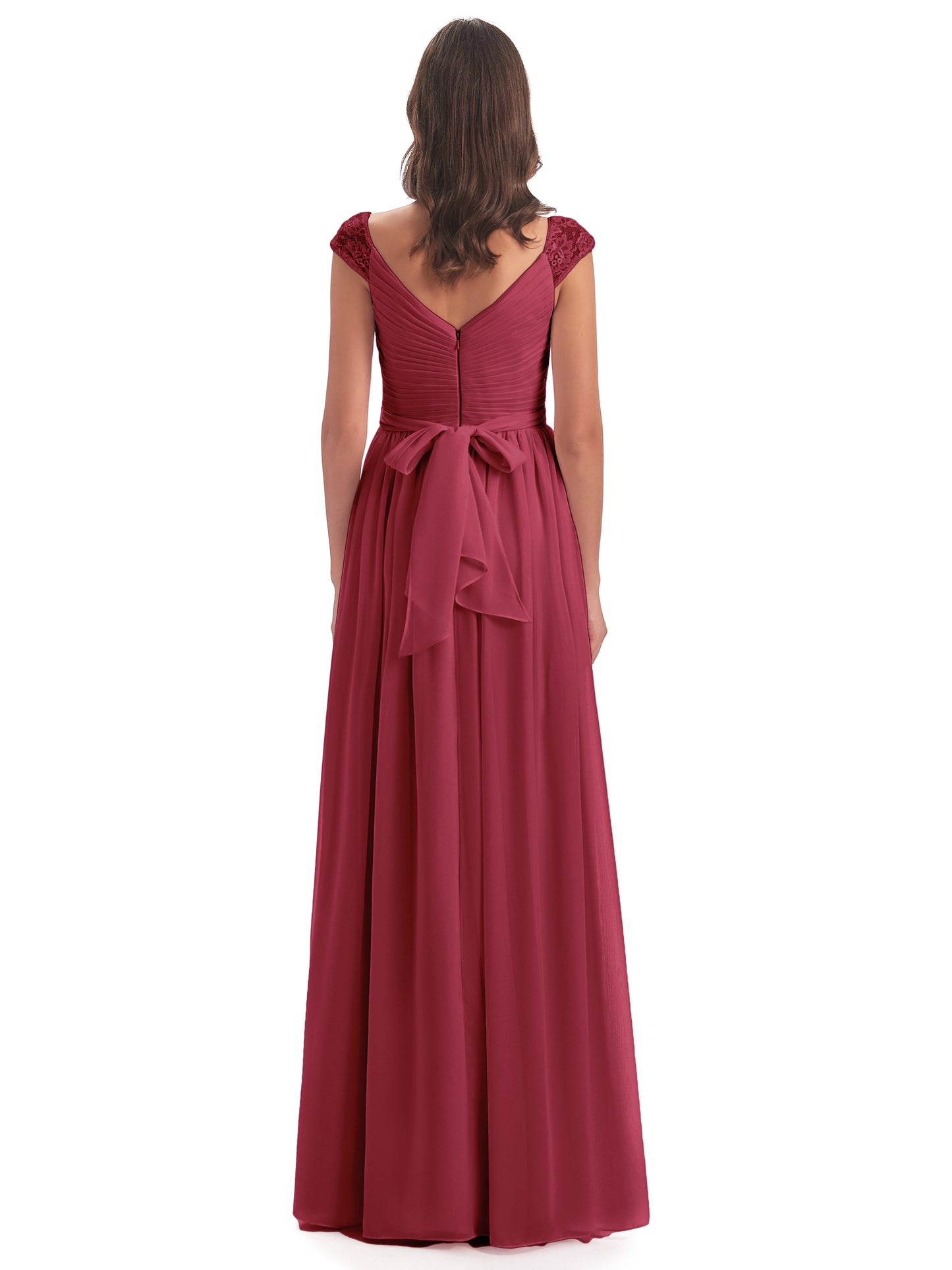 Arely Cap Sleeves Chiffon Long Bridesmaid Dresses