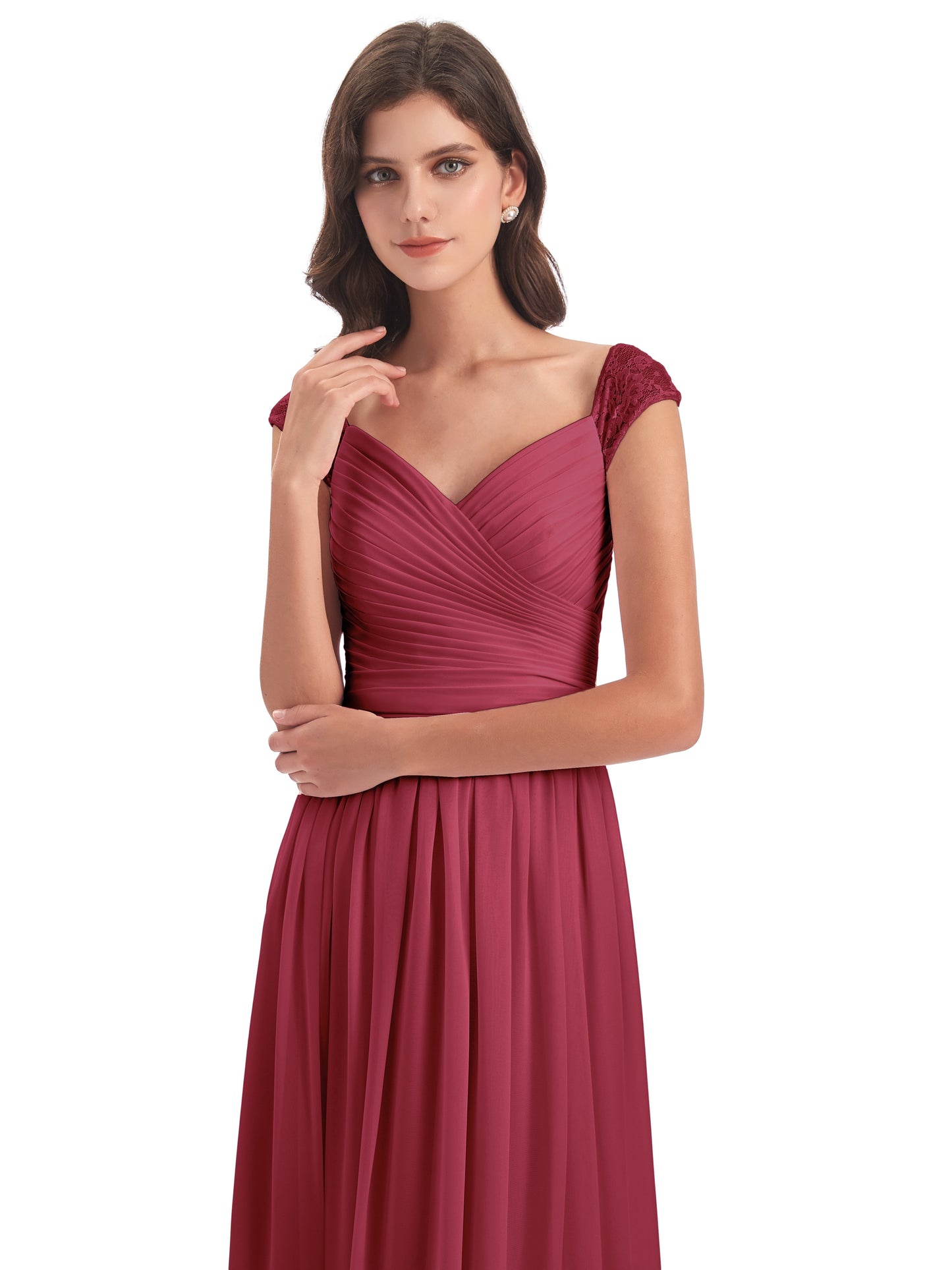 Arely Cap Sleeves Chiffon Long Bridesmaid Dresses
