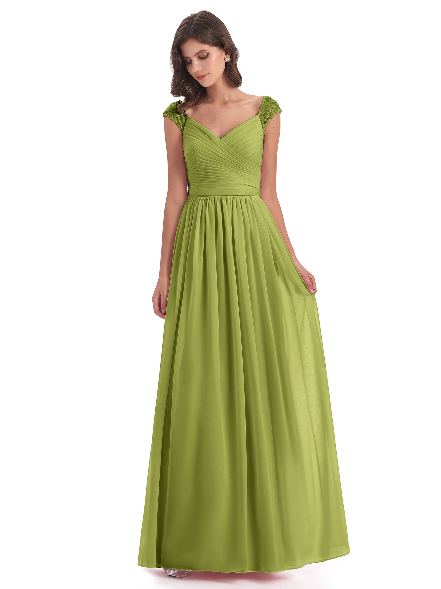 Arely Cap Sleeves Chiffon Long Bridesmaid Dresses