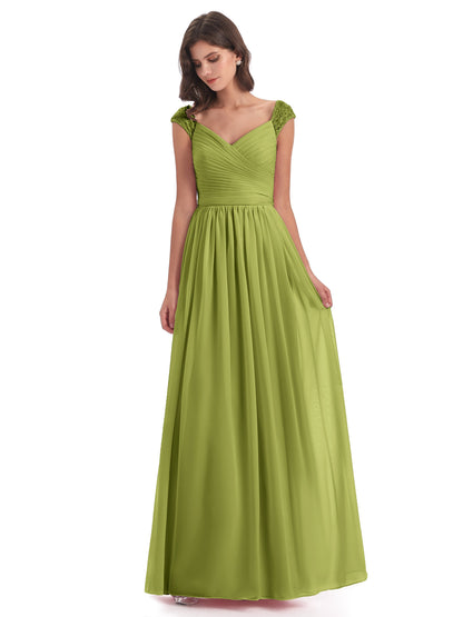 Arely Cap Sleeves Chiffon Long Bridesmaid Dresses