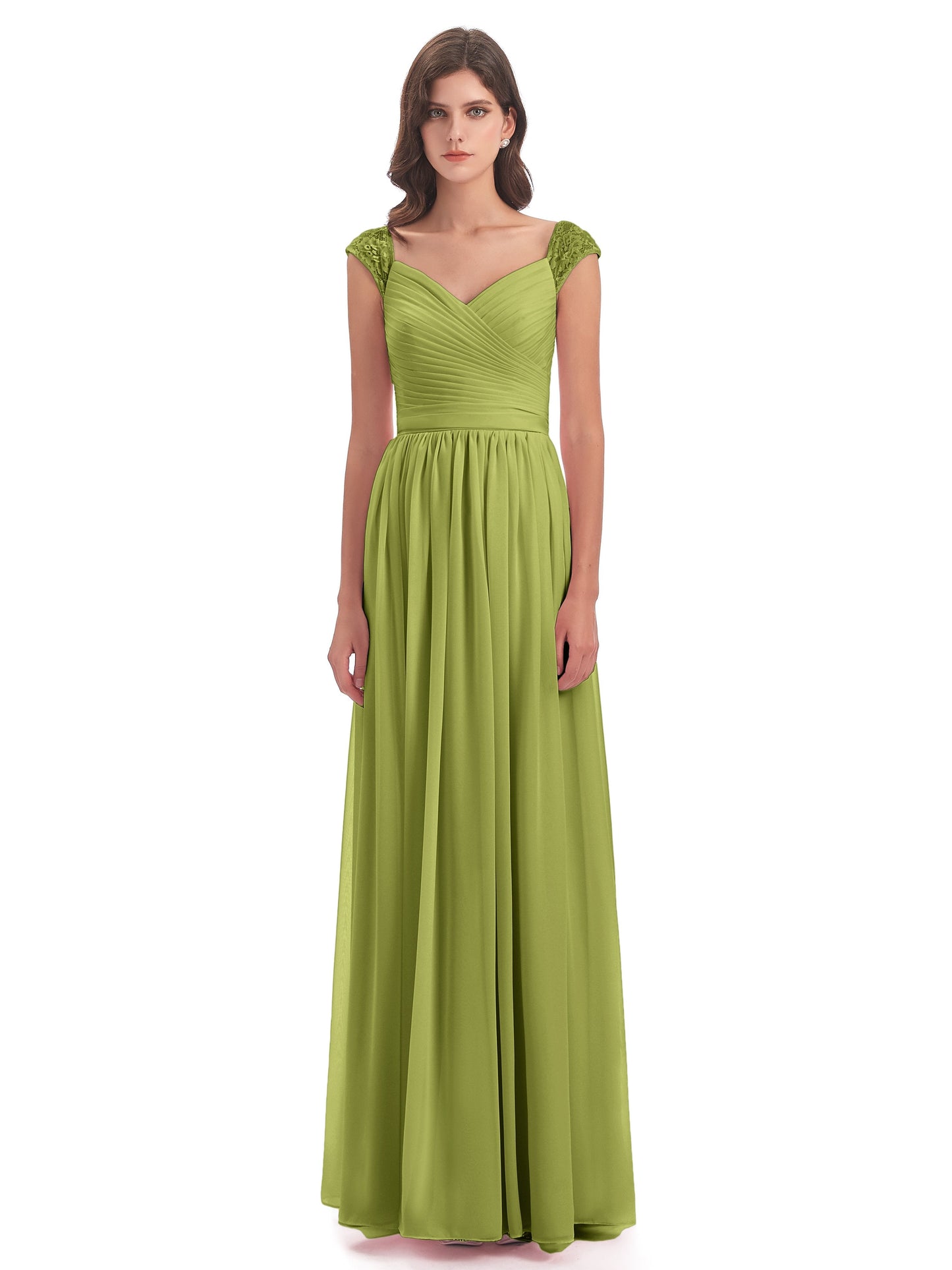 Arely Cap Sleeves Chiffon Long Bridesmaid Dresses