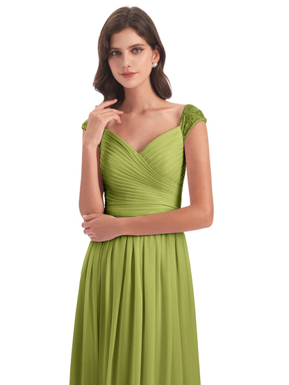 Arely Cap Sleeves Chiffon Long Bridesmaid Dresses