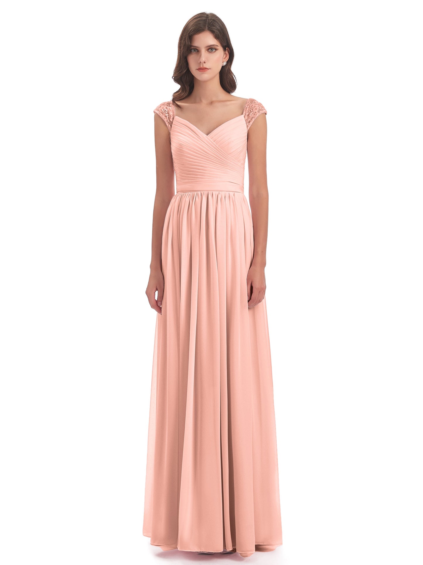 Arely Cap Sleeves Chiffon Long Bridesmaid Dresses