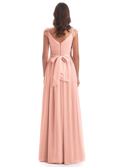 Arely Cap Sleeves Chiffon Long Bridesmaid Dresses