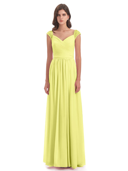 Arely Cap Sleeves Chiffon Long Bridesmaid Dresses