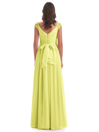 Arely Cap Sleeves Chiffon Long Bridesmaid Dresses