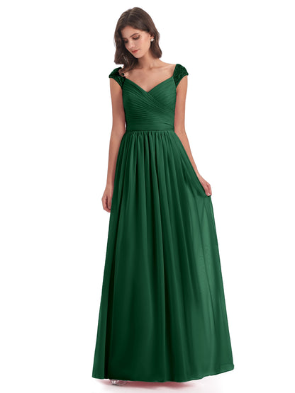 Arely Cap Sleeves Chiffon Long Bridesmaid Dresses