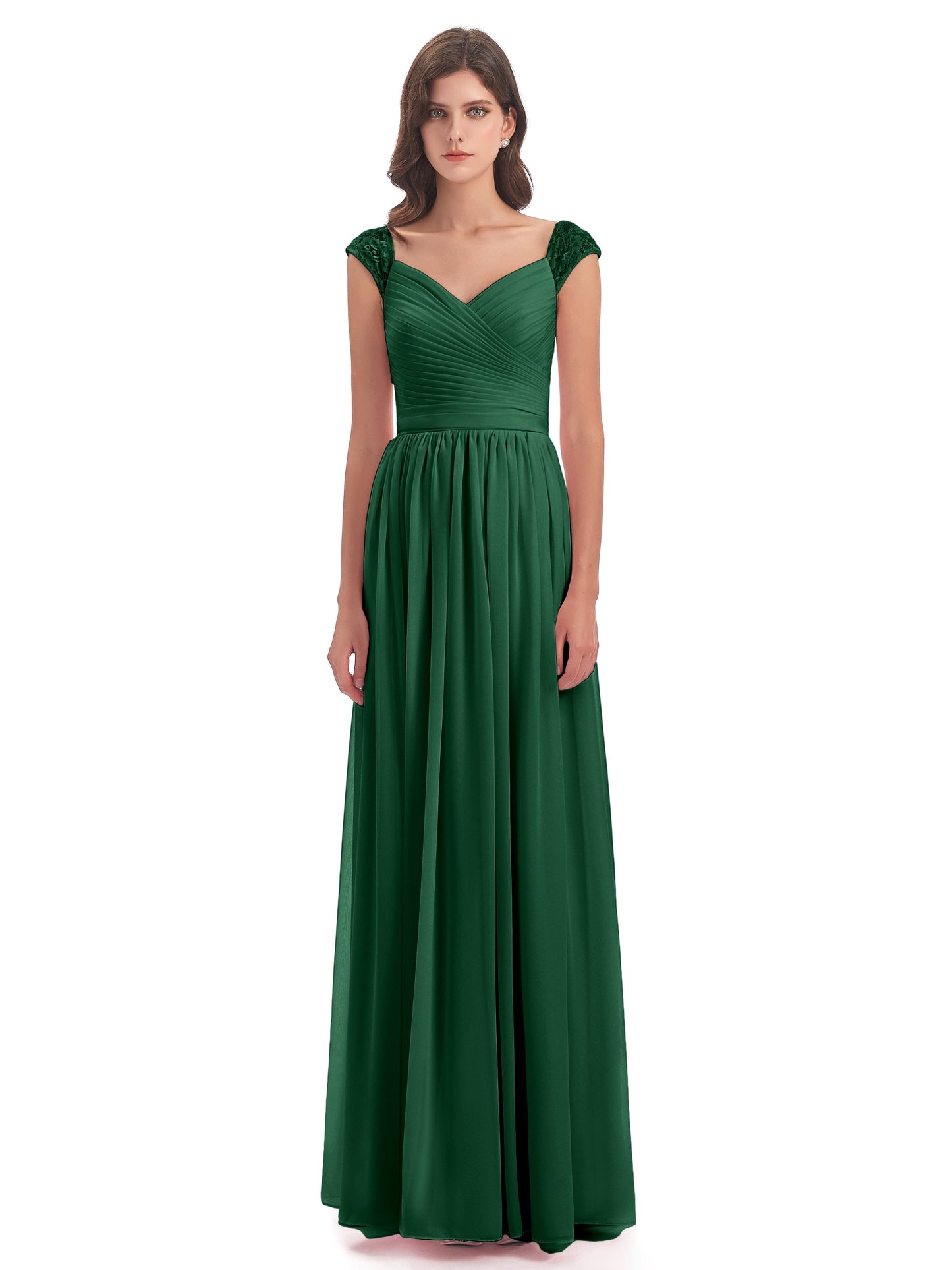 Arely Cap Sleeves Chiffon Long Bridesmaid Dresses