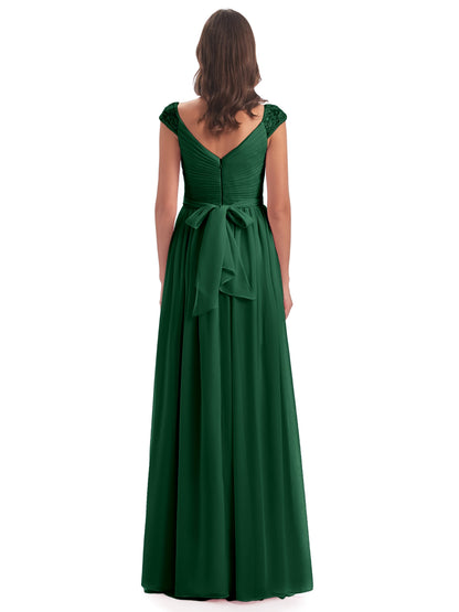 Arely Cap Sleeves Chiffon Long Bridesmaid Dresses